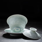 【Tea set】Green Shadow Relief sculpture White Porcelain Tea Set