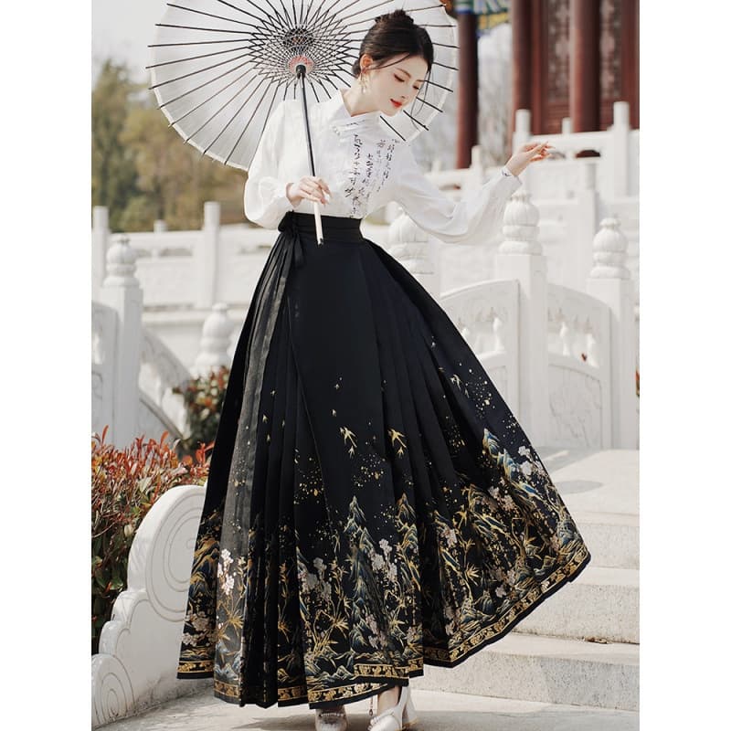 【Han Costume】Calligraphy-themed pleated skirt suit