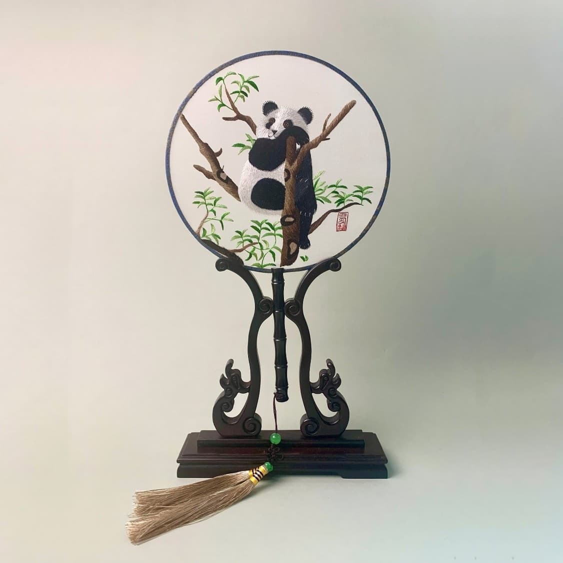 【Embroidery】Double-sided embroidery Panda Round fan