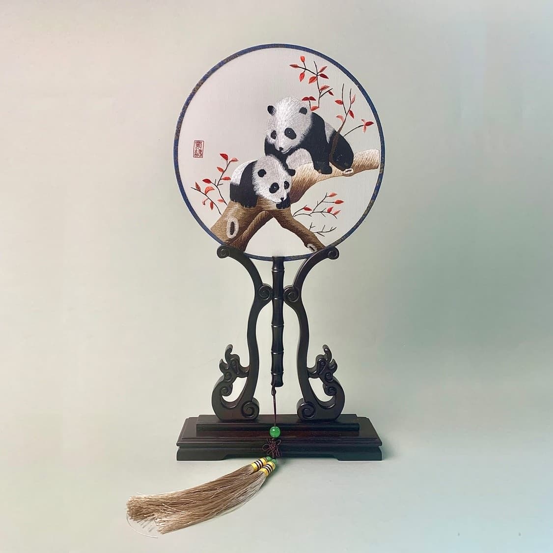 【Embroidery】Double-sided embroidery Panda Round fan