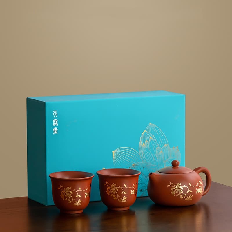 【Teapot Gift Box】Purple Clay Twig Lotus pattern XiShi Teapot set
