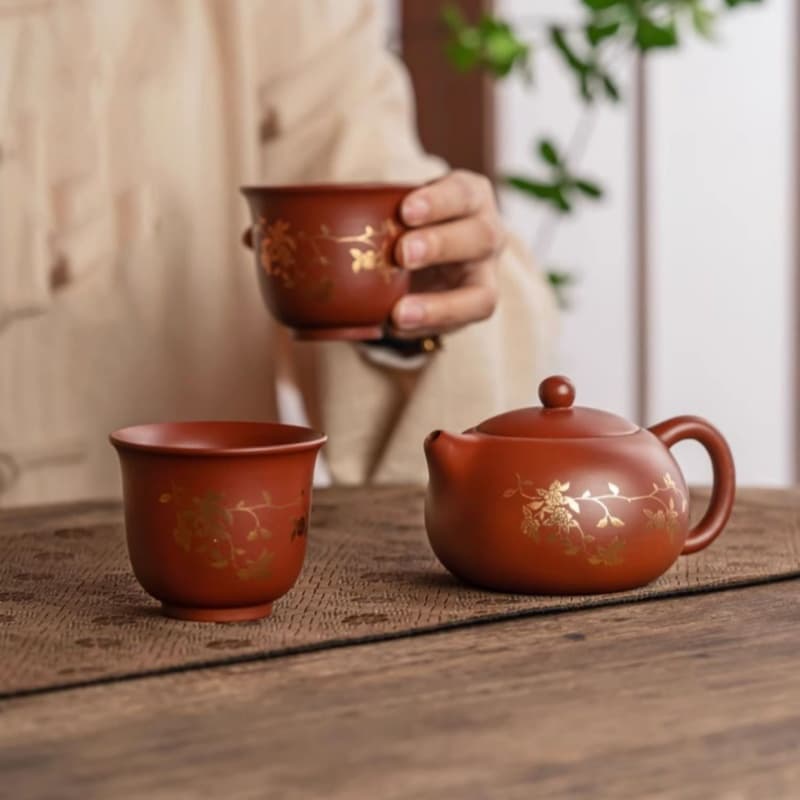 【Teapot Gift Box】Purple Clay Twig Lotus pattern XiShi Teapot set