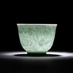 【Tea set】Green Shadow Relief sculpture White Porcelain Tea Set