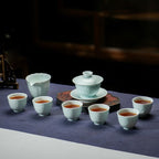 【Tea set】Green Shadow Relief sculpture White Porcelain Tea Set