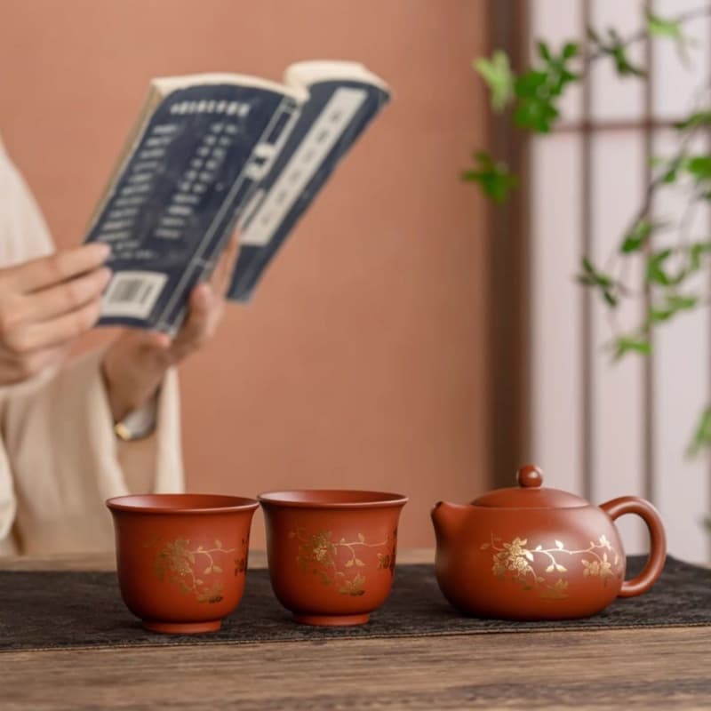 【Teapot Gift Box】Purple Clay Twig Lotus pattern XiShi Teapot set