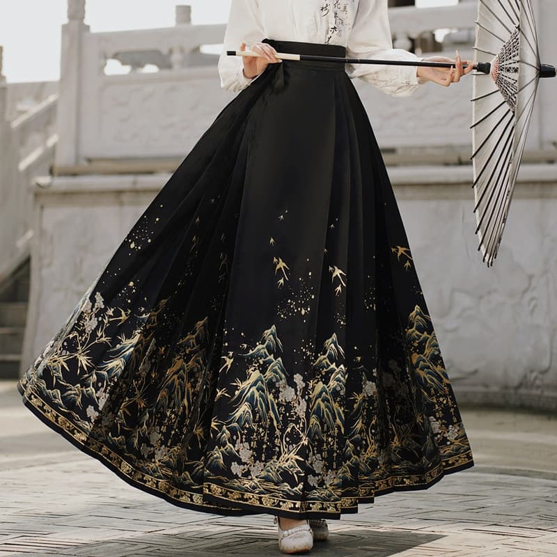 【Han Costume】Calligraphy-themed pleated skirt suit