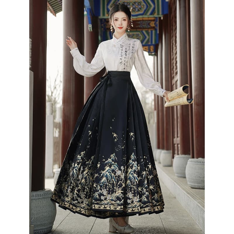 【Han Costume】Calligraphy-themed pleated skirt suit