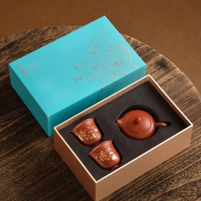 【Teapot Gift Box】Purple Clay Twig Lotus pattern XiShi Teapot set