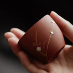【Tea cup】Purple Clay Five Blessings Cup with Metal Inlays
