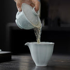 【Tea set】Green Shadow Relief sculpture White Porcelain Tea Set