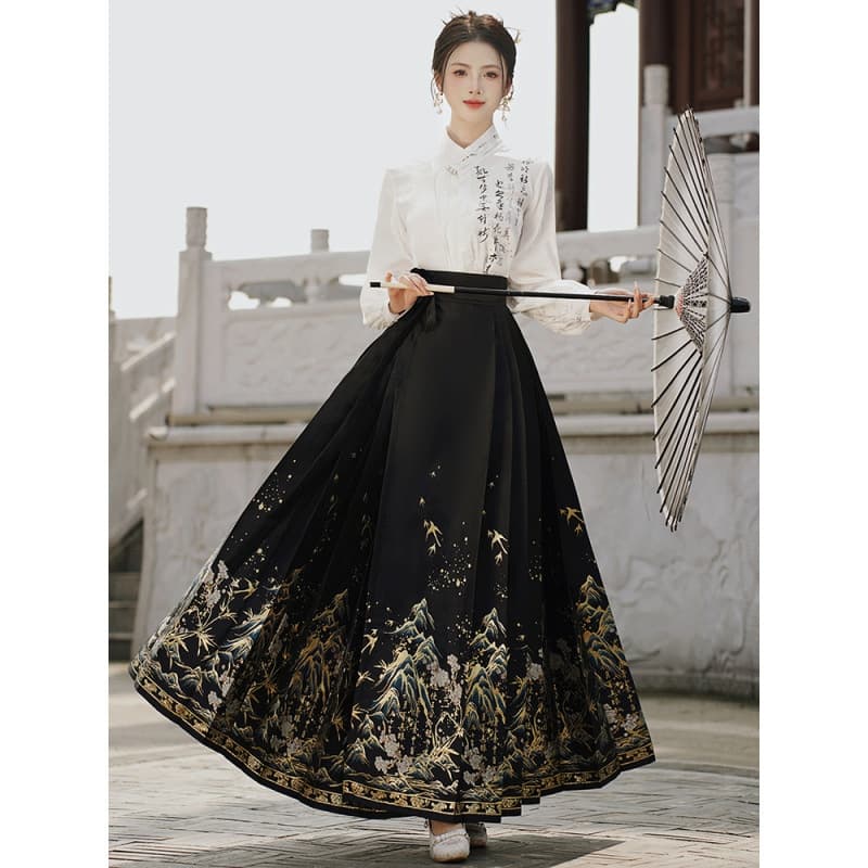【Han Costume】Calligraphy-themed pleated skirt suit