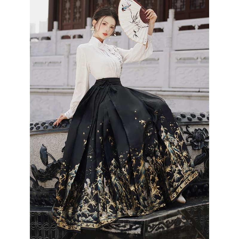 【Han Costume】Calligraphy-themed pleated skirt suit