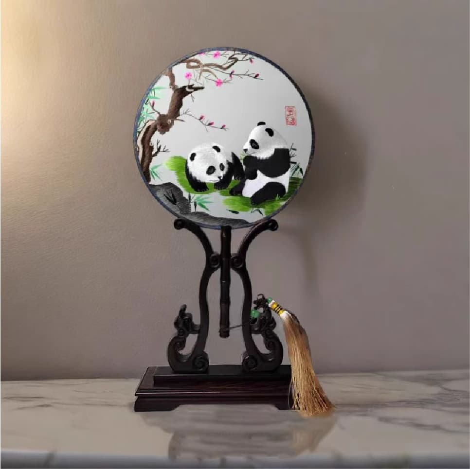 【Embroidery】Double-sided embroidery Panda Round fan