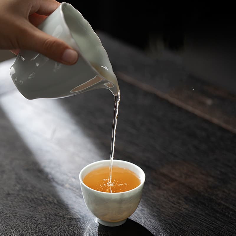 【Tea set】Green Shadow Relief sculpture White Porcelain Tea Set